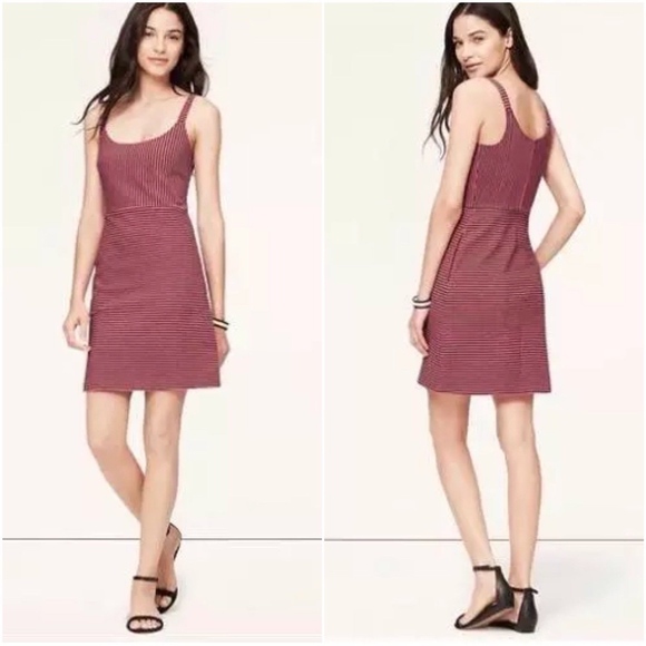 LOFT Dresses & Skirts - LOFT Red Black Mixed Ottoman Stripe Tank Dress